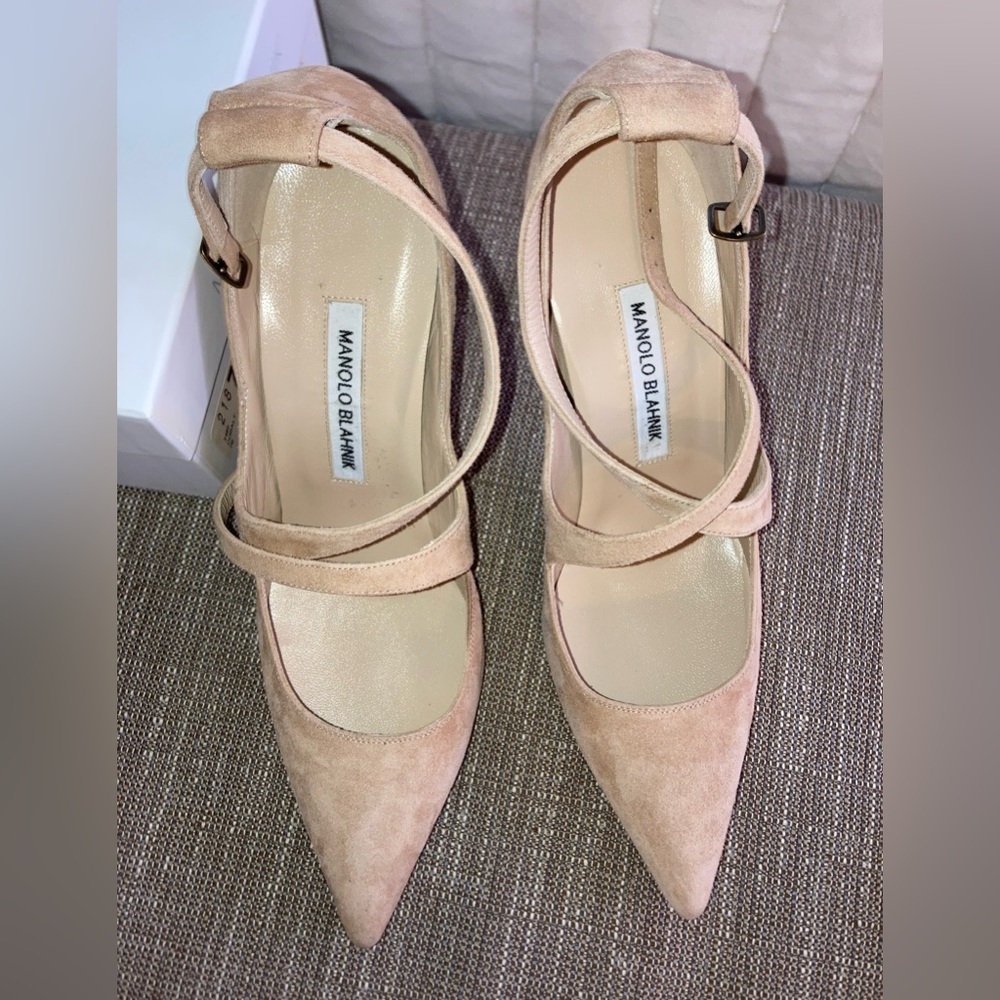 MANOLO BLAHNIK BB Nude Suede TUGIA 105mm Point Toe Stiletto Pump 8.5US 38.5EU - Picture 4 of 12